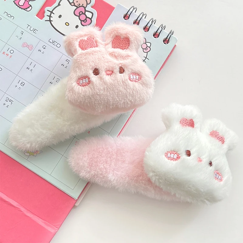 Cartoon Cute Rabbit Teddy Bear Hairpin Women Autumn And Winter Fashion Hairpin Plush Animal Side Clip BB Hair Accessories