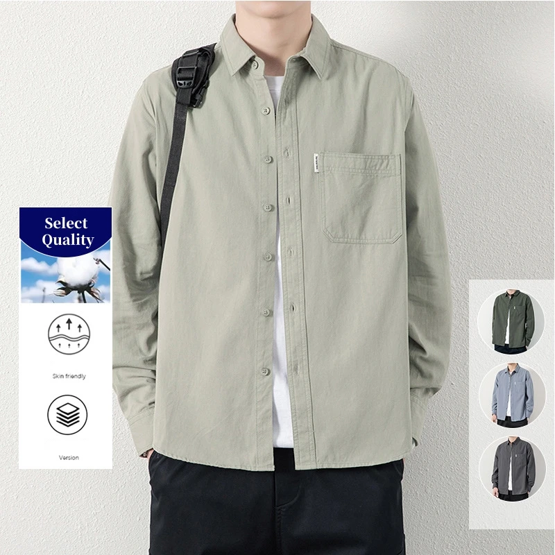 

Pop New Men's Shirt Long-Sleeve Loose-Fit Casual Workwear Shirt Jacket Washed Cotton Jacket Japanese Vintage Shirt
