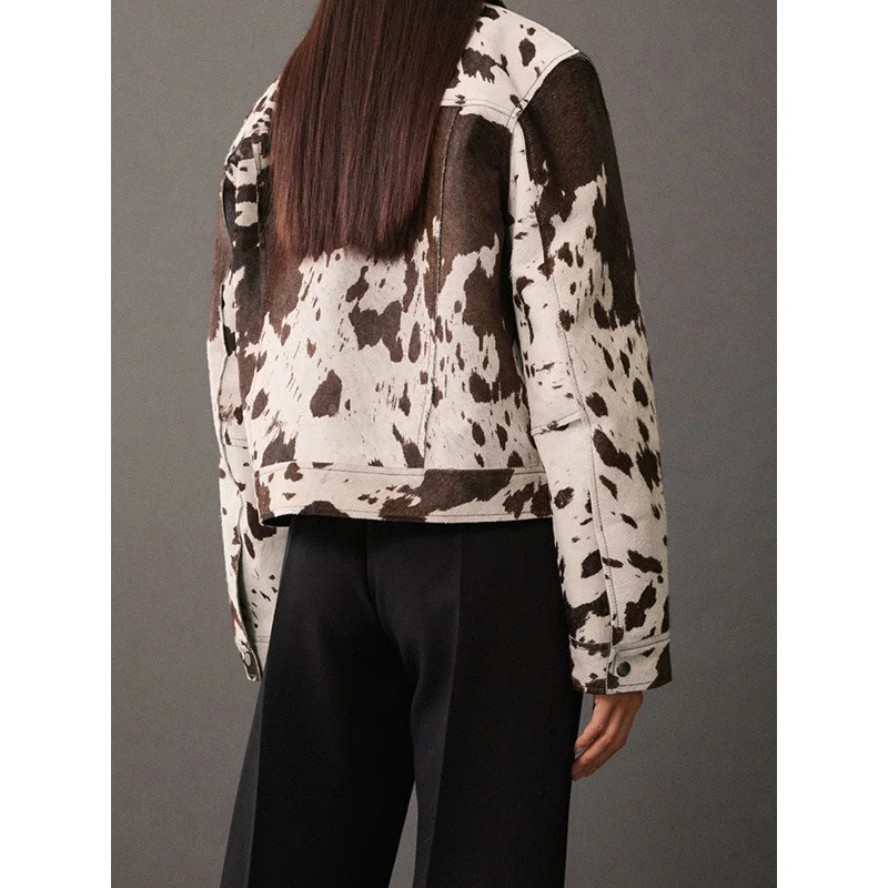 

Модное короткое пальто контрастного цвета с нерегулярным узором для женщин 2025Европейская и американская новинка осени-зимы