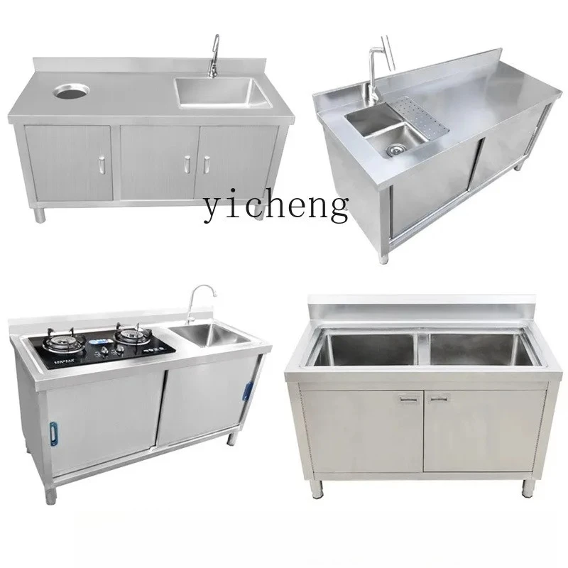 

stainless steel drain tank sink cabinet console work vegetable basin household kitchen equipment