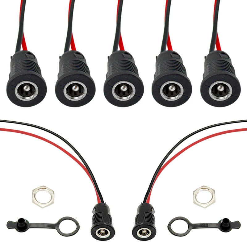 Conector de montagem em painel de tomada fêmea dc diy com fio de 15cm e tampa à prova d'água, tomada de alimentação dc022d de alta corrente 10a