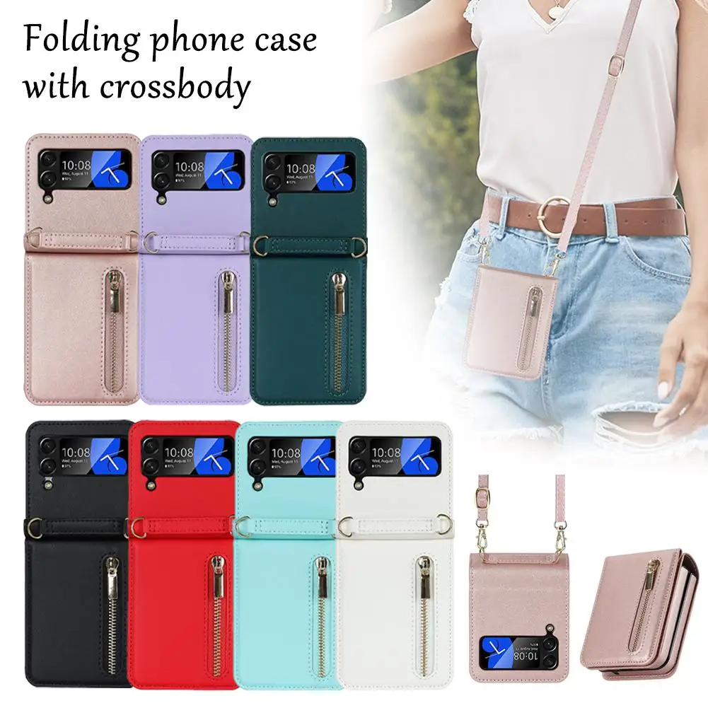 For Samsung Z Flip6 Crossbody Folding Phone Case Z Folding Holster Case Card Protection Phone Crossbody Mobile With Zipper G5C4