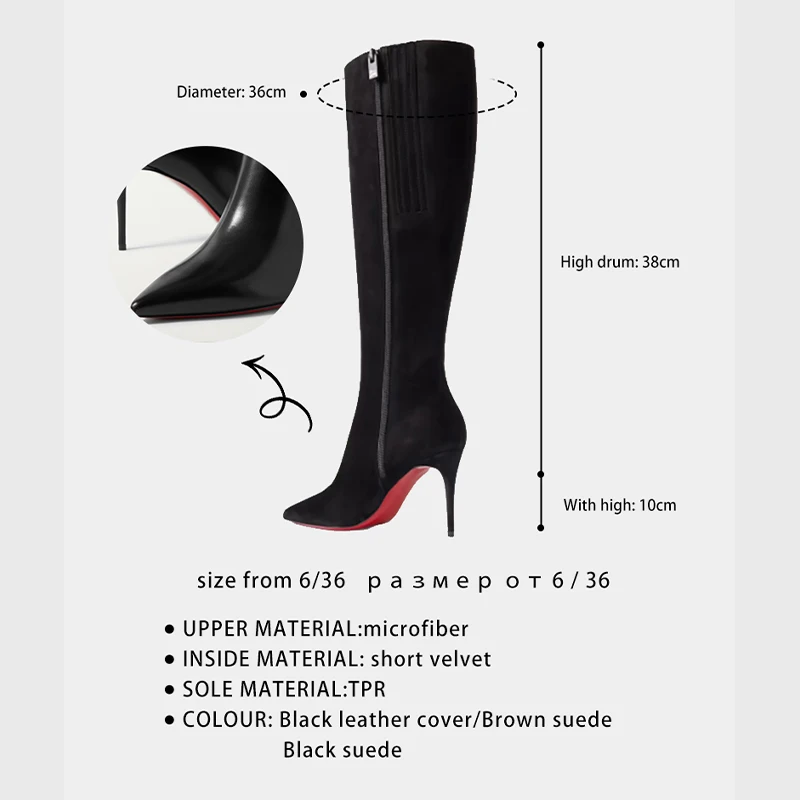 Ods Luxury Designer Sexy Pointed Toe Pole Knee High Brown Black Leather Red Sole Botas Mujer Boots For Women 8 10cm Big 41434546