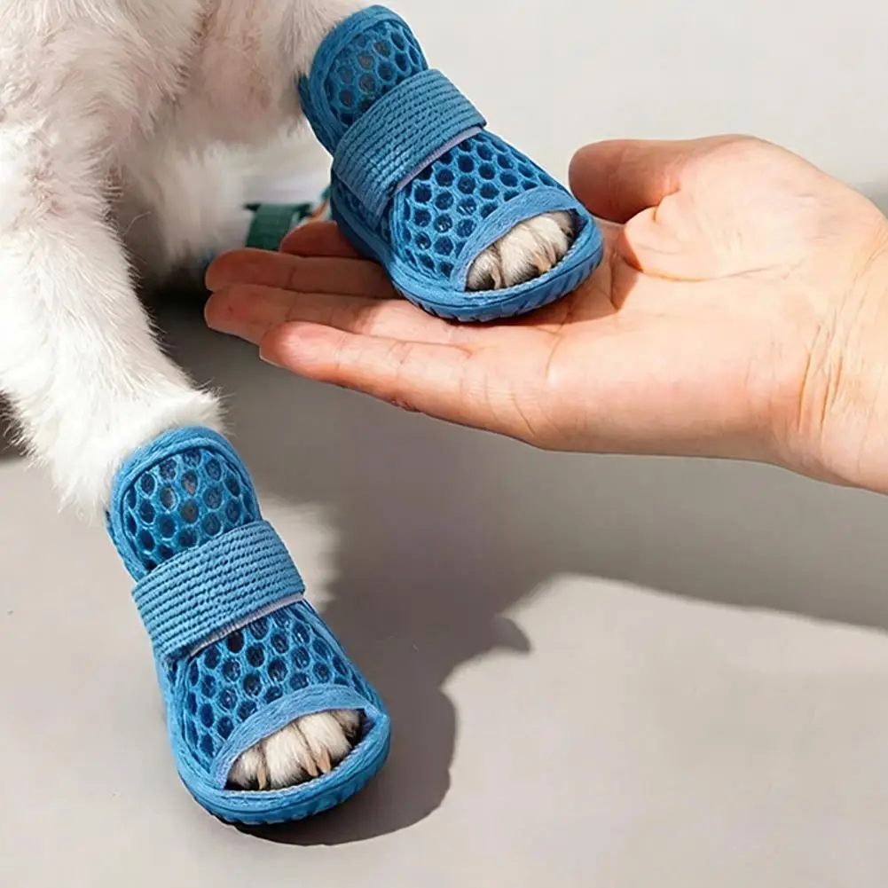 4Pcs Dog Shoes For Hot Pavement, Breathable Mesh Dog Boots, Summer Paw Protectors With Non-slip Soles For Small Medium Dogs Walk