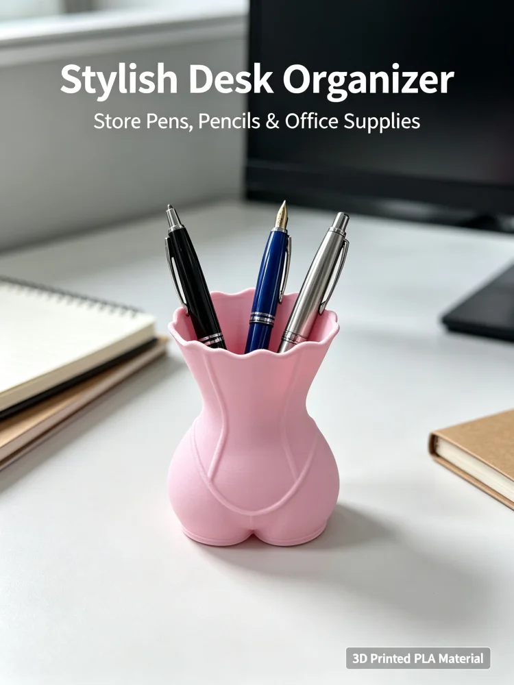 Academy-Style Soft Girl Pink Corset-Shaped Pen Holder with 3D Printed Human Torso Design, Wavy Ruffles, Matte Pla Material, Vintage Corset Details, Soft and Trendy, Sweet and Cool Girl Vibe, Desktop Storage Box, Stationery Organizer, Student Desk Supplies Storage, Dormitory, Study Room, Office Desk, Dressing Table, Makeup Brush Holder, Compact and Space-Saving, Easy to Access, Organizes Work Space, Solves Desktop Clutter, Gift for Girls, Classmates, and Best Friends