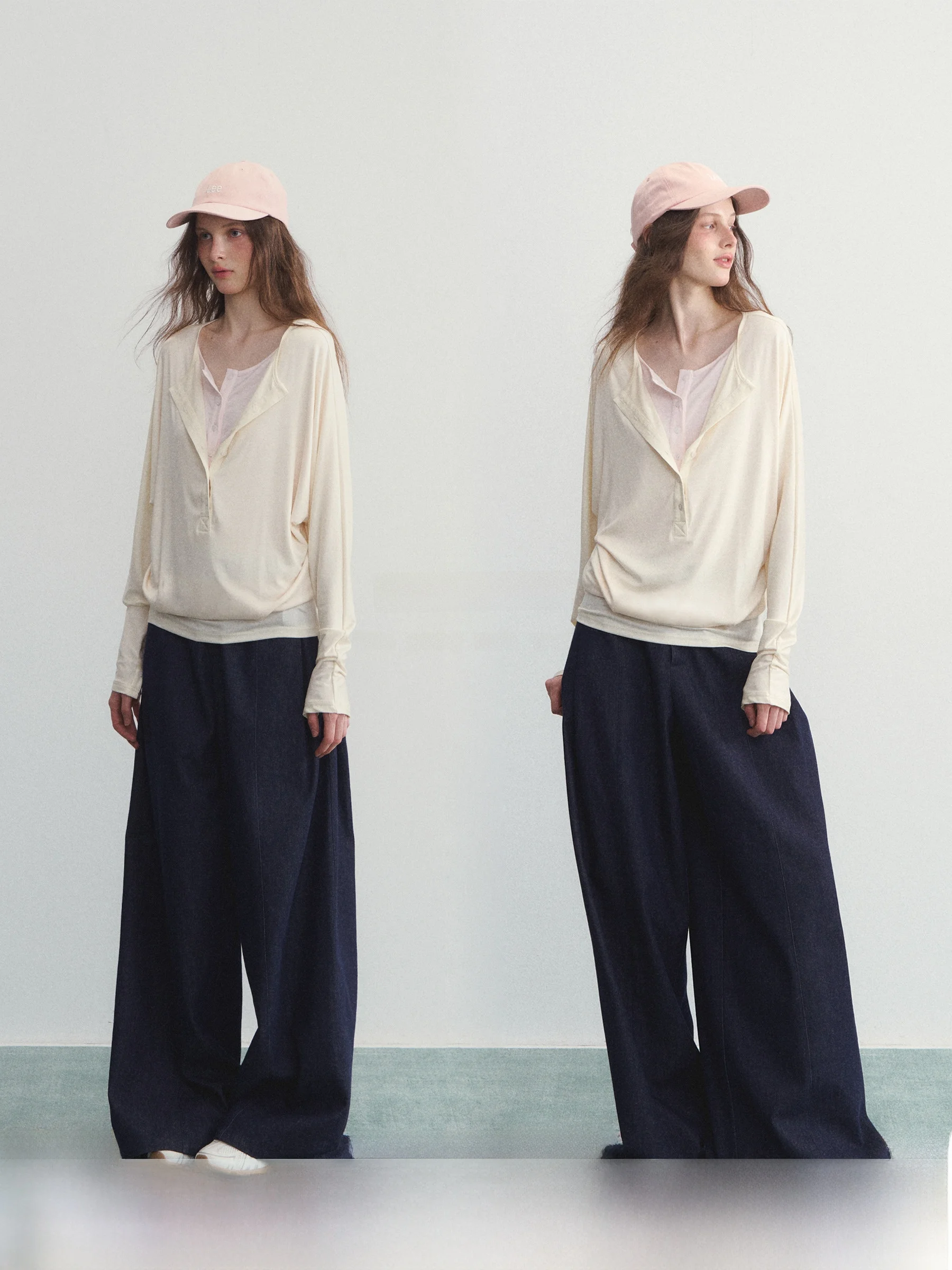 

Футболка SPEAR YOUTH Lazy Batwing Sve, двухсекционная длинная све, круглая, Ne irt, свободная посадка, повседневная одежда, чистый цвет