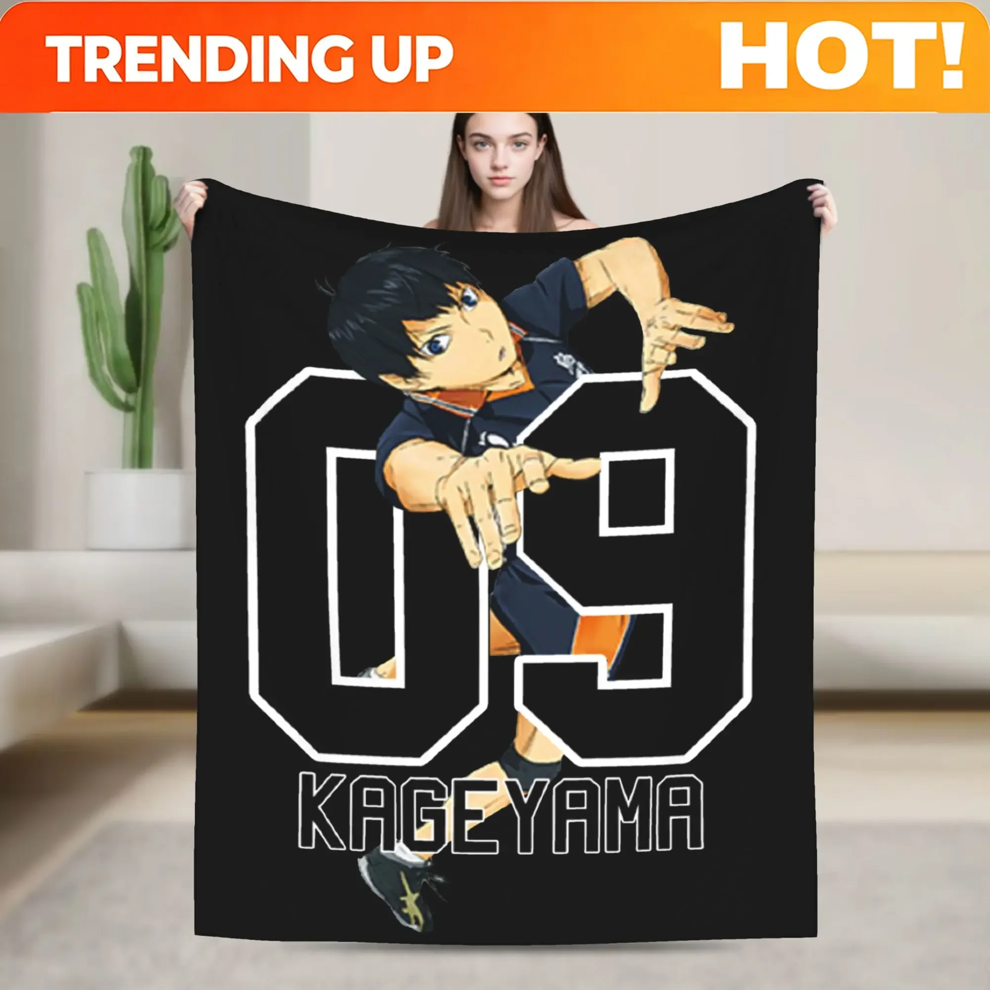 Custom Haikyuu Kageyama 09 Wool Blanket Awesome Throw Blankets For Sofa Bedding Lounge 150*125cm Bedspreads,