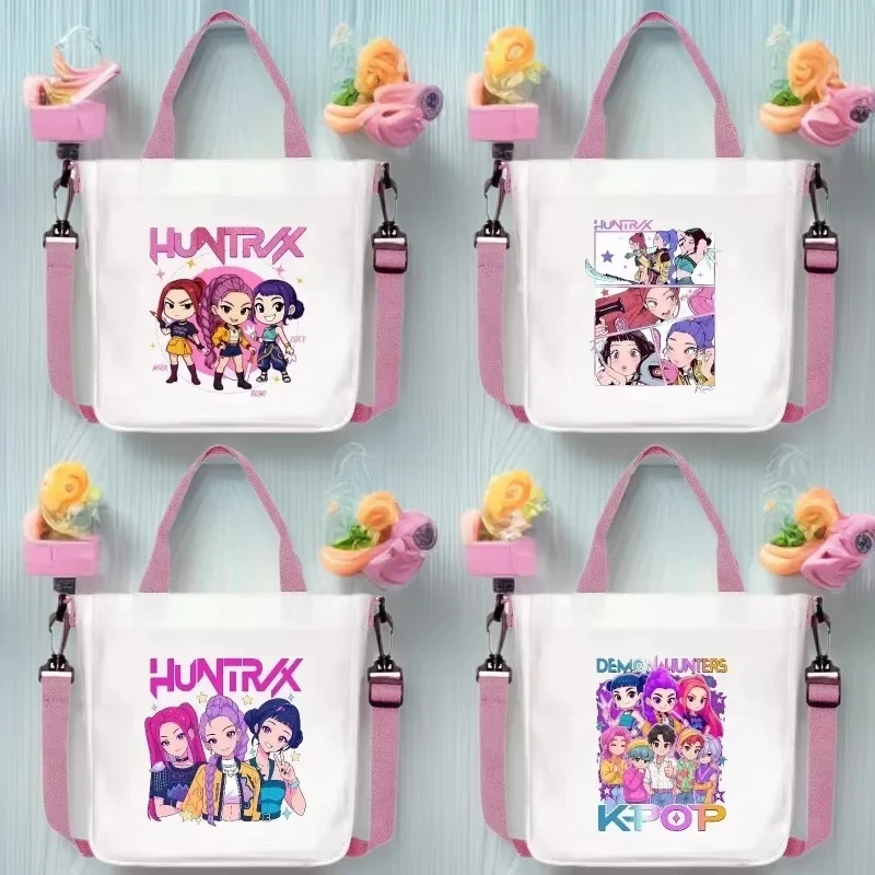 

Модная парусиновая сумка на плечо K-pop Demon Hunters для мальчиков и девочек, сумки через плечо в стиле аниме, студенческая пробная сумка, простая сумка-тоут