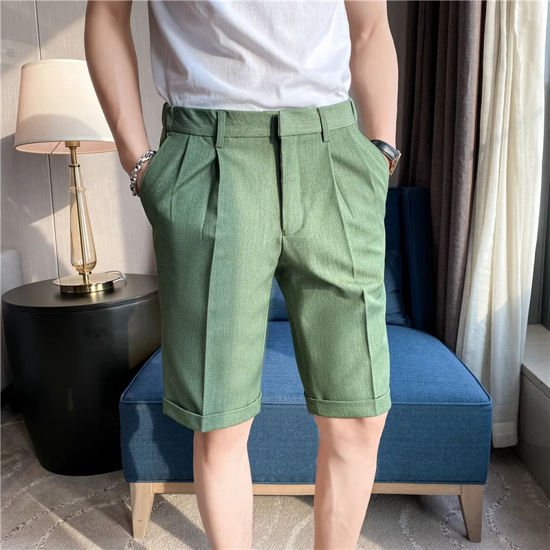 

New Summer Fashion Men Shorts Solid Thin Elastic Waist Short Suit Pant Korean Style Regular Fit Luxury Casual White Black