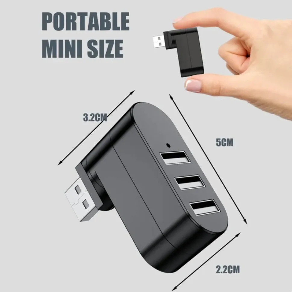 3 in 1 USB HUB 180° Rotatable USB 2.0 HUB 3 Port Multiple USB Splitter Expander For Computer Laptop MacBook U Disk Data Transfer image 6