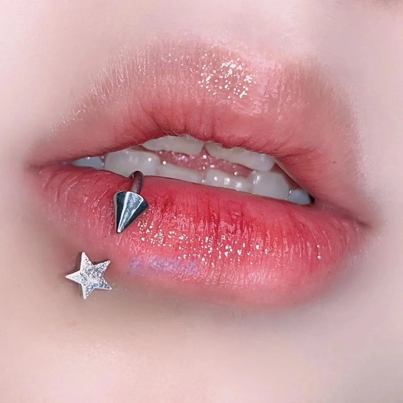 Stainless Steel Heart Link Chain C-Shaped Snake Star Labret Piercing Lip Stud