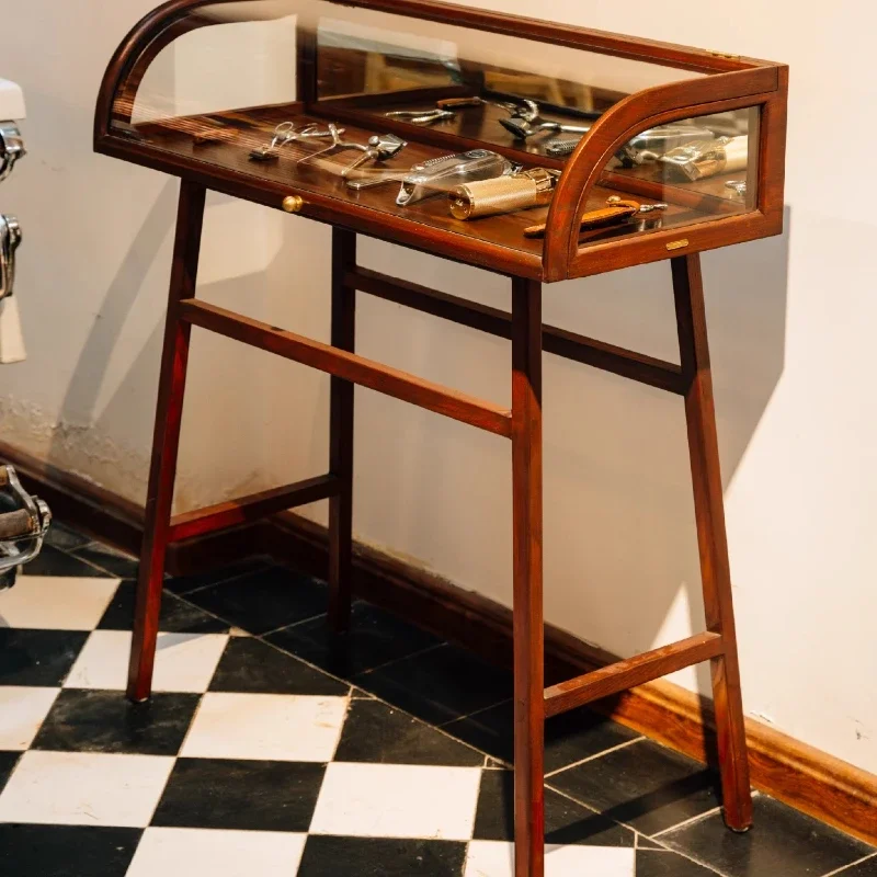 

Ash wood solid wood mortise and tenon vintage curved glass cabinet jewelry display cabinet museum glass cabinet