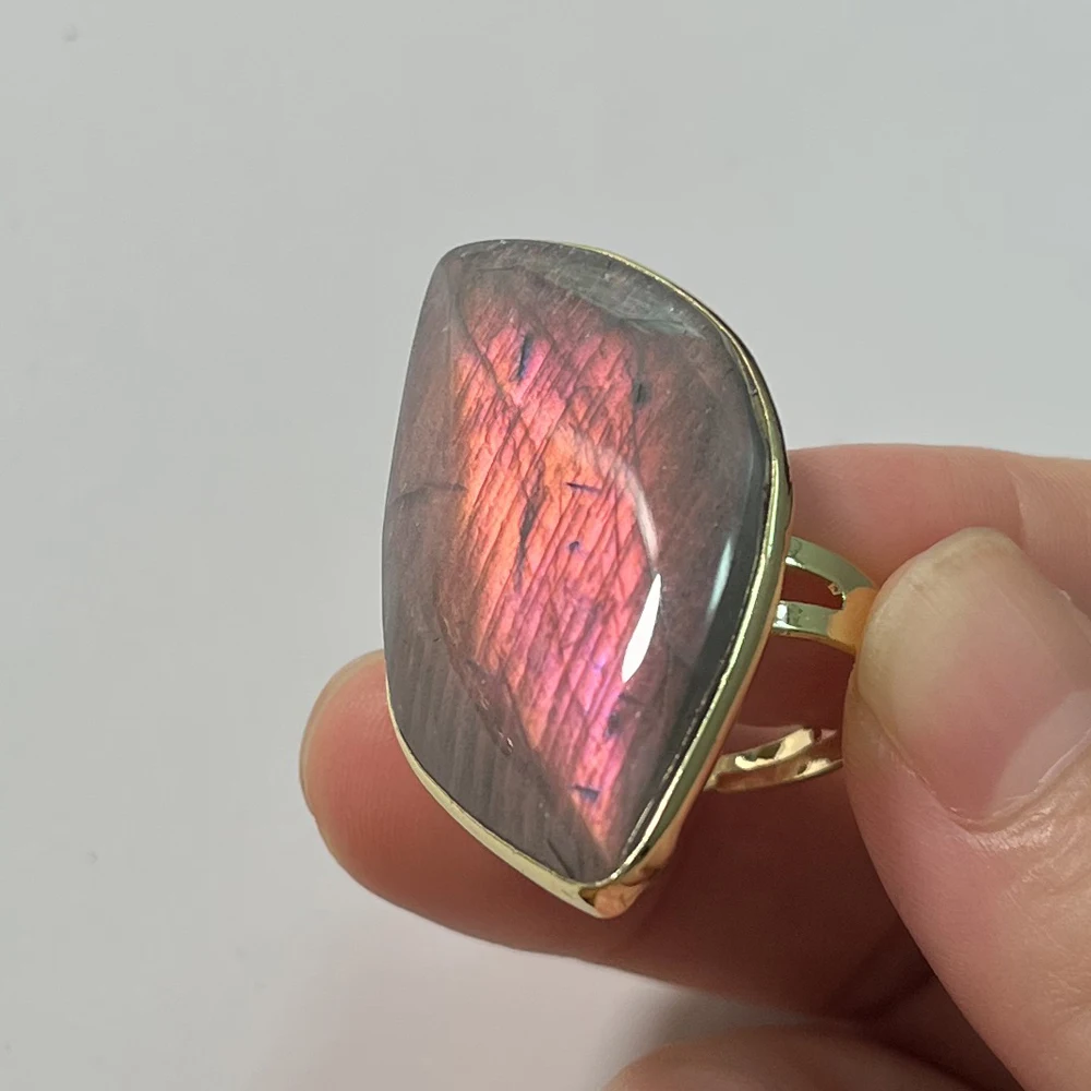 Natural Stone Multicolour Labradorite Adjustable Ring