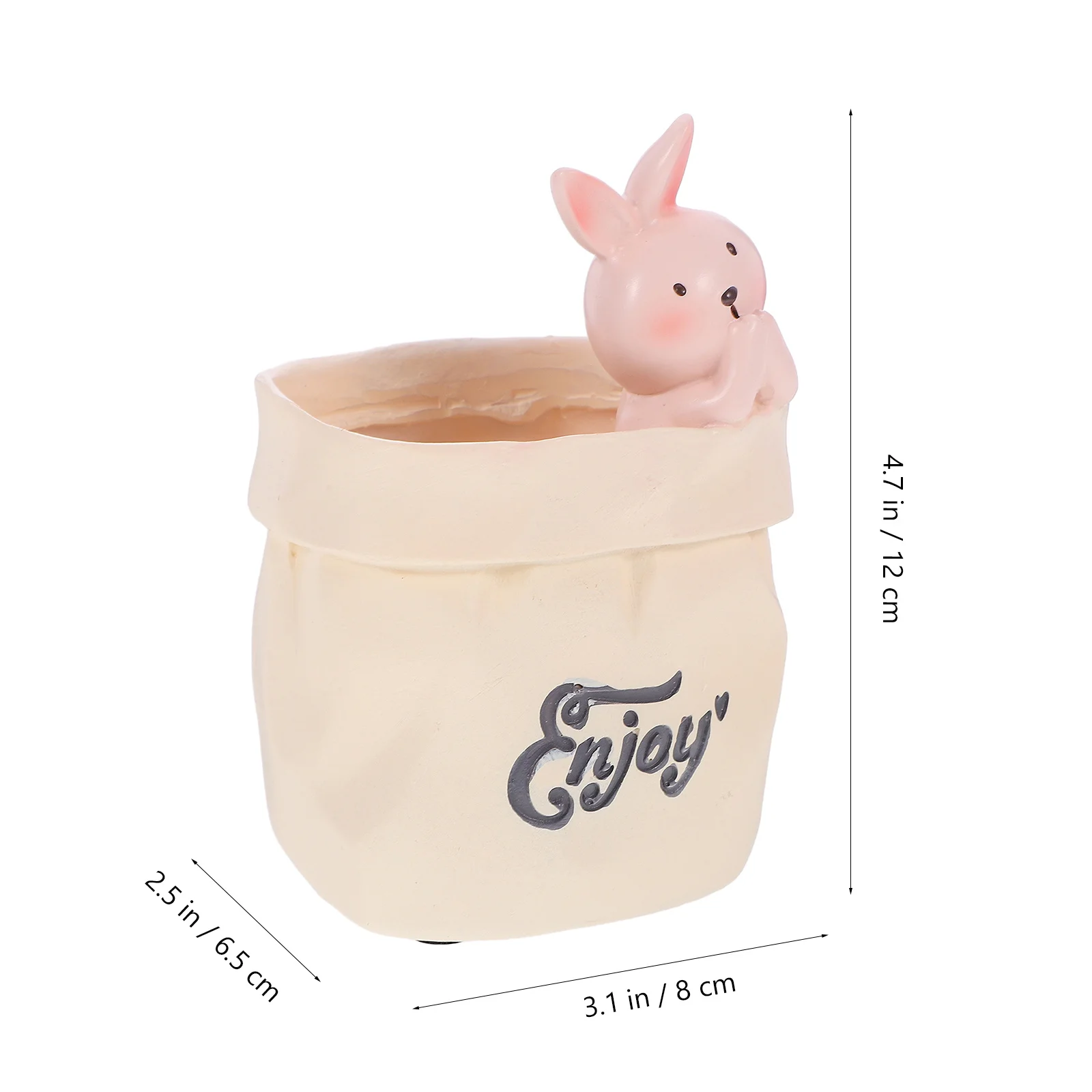 

Resin Cartoon Rabbit Paper Bag Pen Holder Desktop Organizer Multi-Function Pen Pencil Brush Container for Office School