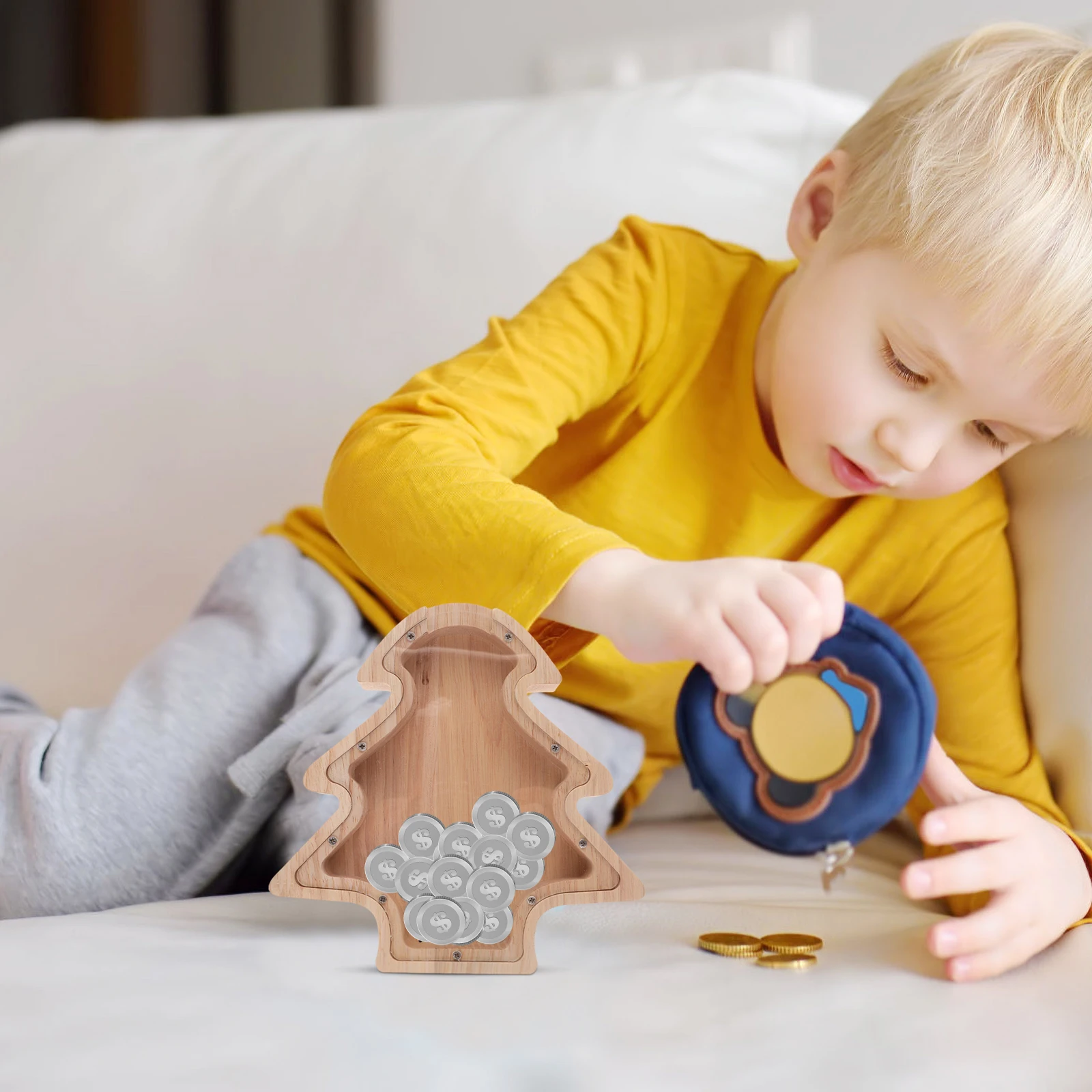 

Wooden Christmas Tree Coin Bank Festive Piggy Bank Rustic Elegant Home Decor Storage Solution Gift Suggestion Box