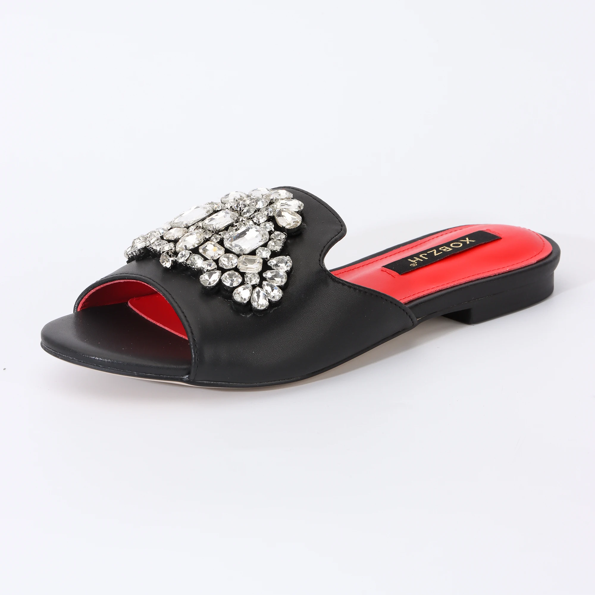 

Italy Black Rhinestones Sandals Designer,Flat Slides Shoes Women Luxury Brand 2022 Shoes Woman Ladies Summer Slippers Fashion