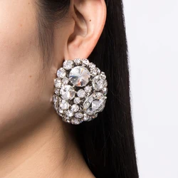 Fashion Trend Round Ear Clip Earrings No Piercing Jewelry Wholesale Statement Design Lagre Rhinestone Earrings Wedding for Women