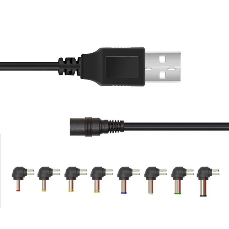 USB to DC5521 Charging Cable USB to DC5V Power Cord 5.5x2.1mm Charging Cable and 8 Adapters for Multiple Devices