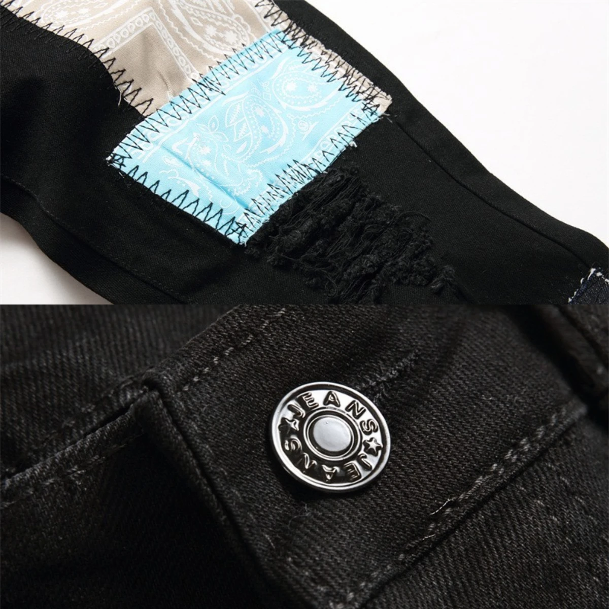 2023 Emblem Embroidered Jeans Spliced Small Foot Slim Fit Pants Men's Vintage Skull Head Elastic Hip Hop Motorcycle Style Cotton