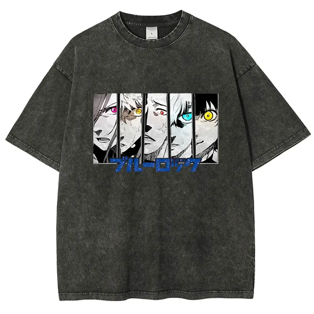 

Men's T-Shirt BLUE LOCK Manga Vintage Washed Women's Hip Hop Oversized Short Sleeve Tees Graphic Tops Y2k Clothes Summer 2025