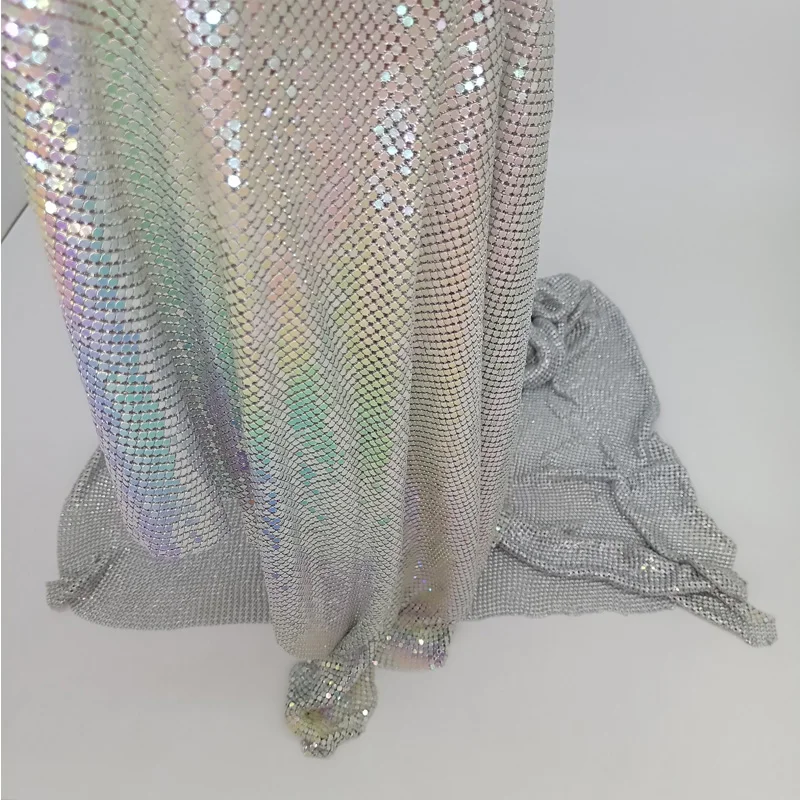 3mm White Iridescent Color Metal Mesh Fabric Chainmail Jewelry Making Metallic Fabric DIY Sewing Dress Bag Shoes 45*150cm