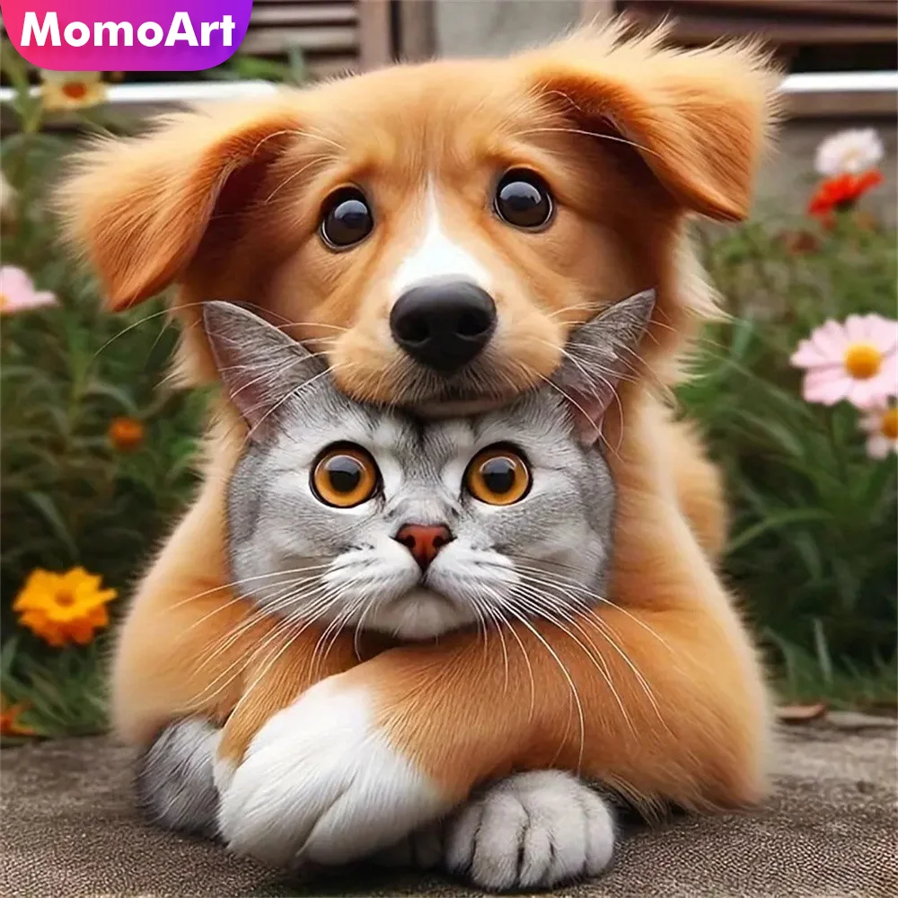 Momoart Diamant-Stickerei, Hund, Handarbeit, DIY-Malerei, Katze, Tier, voll, quadratisch, rund, 5D-Handwerk