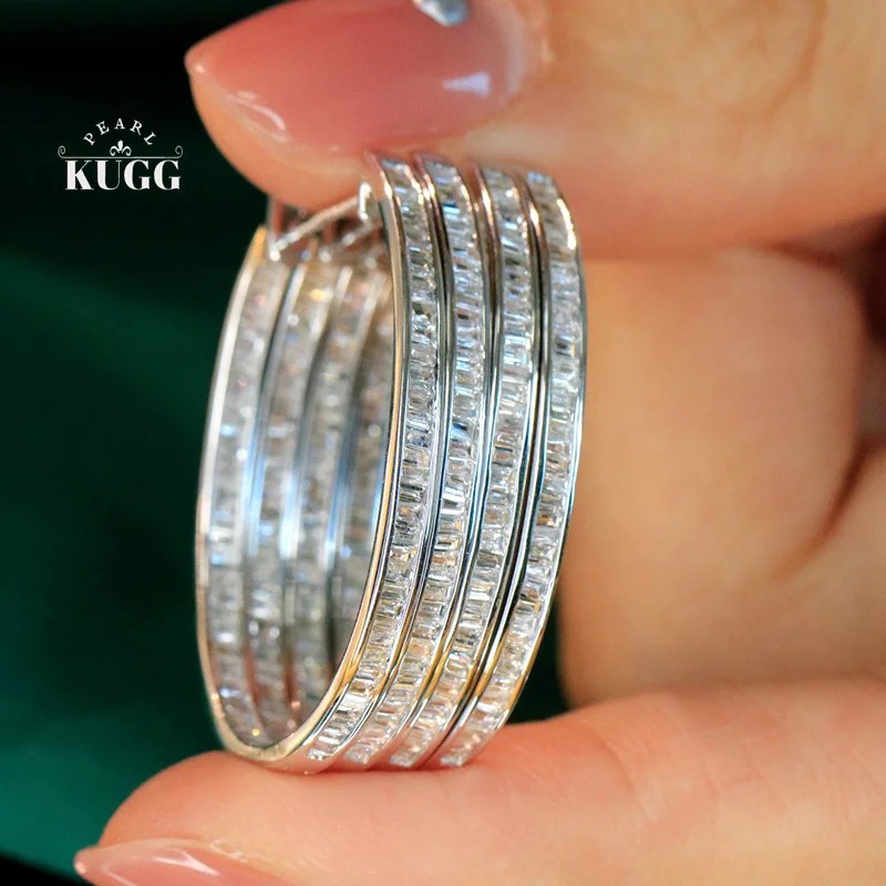 

KUGG 100% 18K White Gold Earrings Luxury Classic Design 1.16carat Real Natural Diamond Hoop Earrings for Women Fine Jewelry