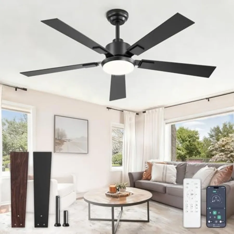 

Ceiling Fans with Lights and RemoteandAPP Control, Smart Ceiling Fan with 3000-6000K Dimmable, 6 Speeds Quiet Reversible Motor,