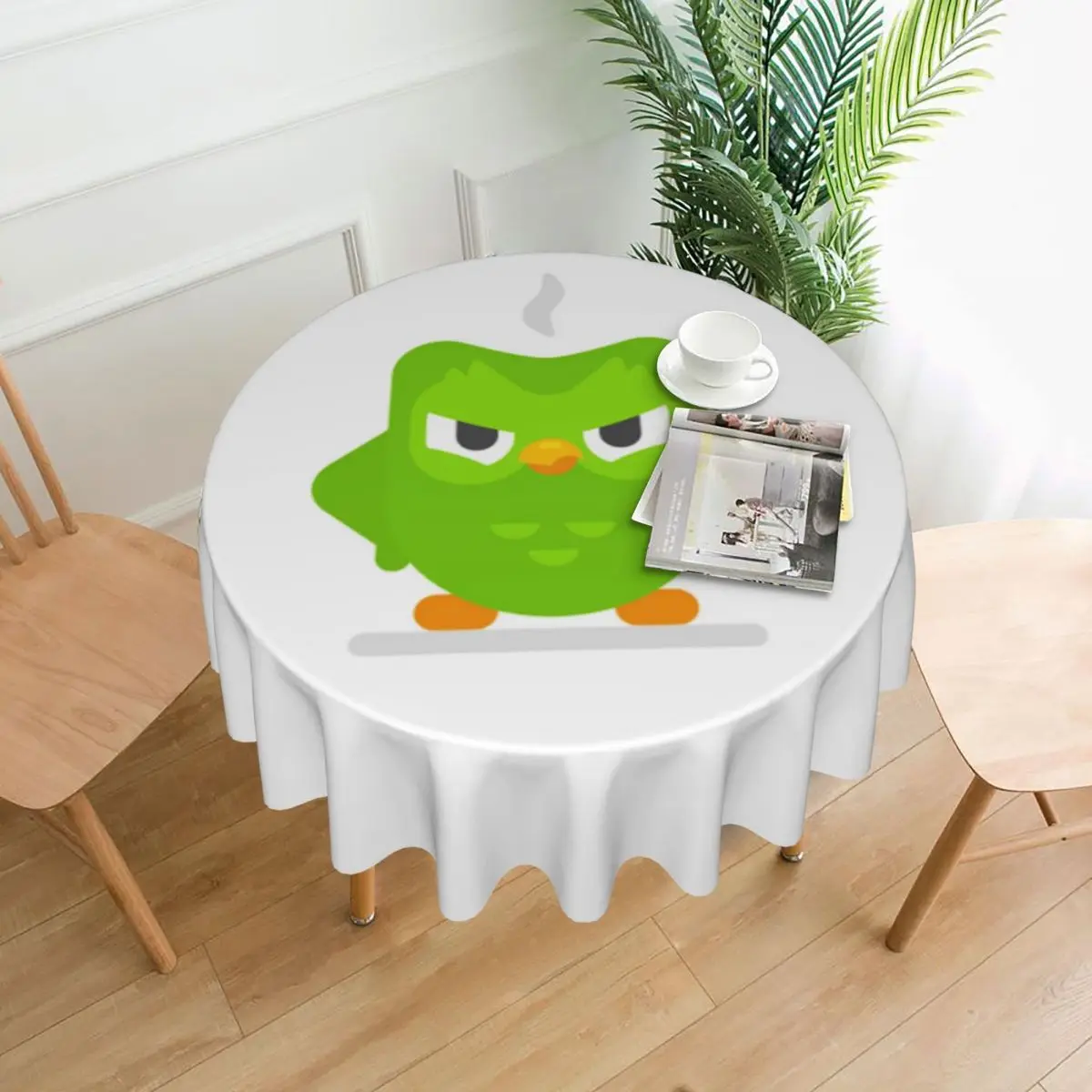 Duolingo Owl Duo Waterproof Round Tablecloth Oilproof Table Cloth for Kitchen Events Dining Table Cover 60 inch