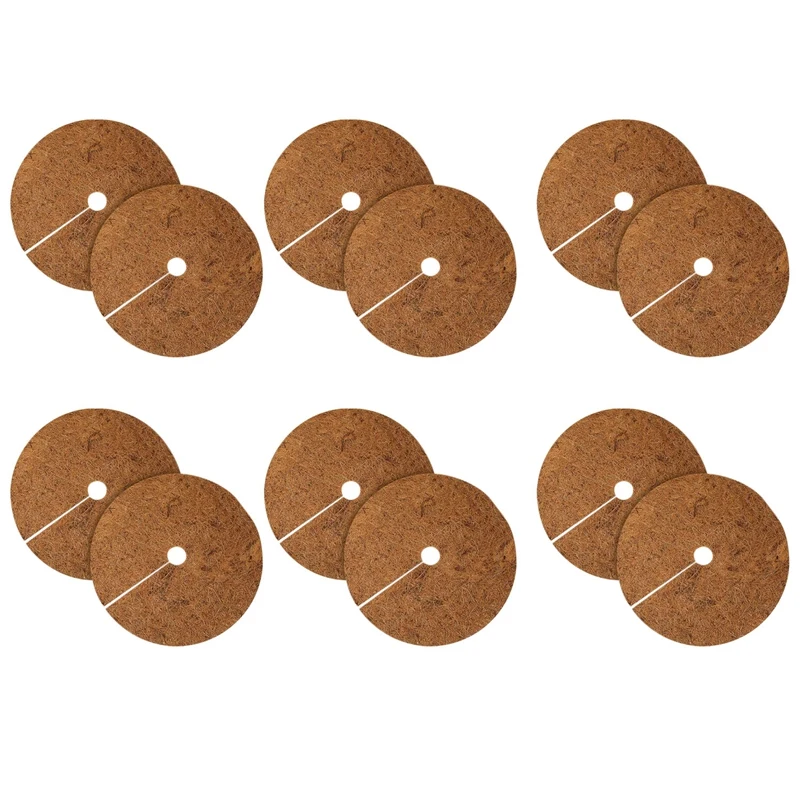 

12 Pcs 11.8Inch Coco Coir Fiber Tree Mulch Ring Protector Mat- Coco Liner Mulch Mat For Disc Plant Cover Flower Pot