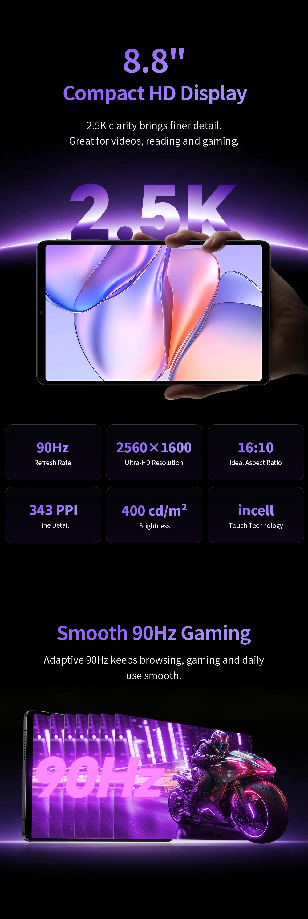 Teclast T60 Mini Android 17 Tablet 8.8" 2.5K LCD 90Hz 343PPI TDDI Display 8GB RAM+40GB Expansion+128GB ROM T7300 8 Core 4G LTE