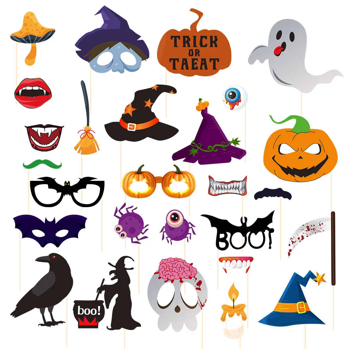 27pcs Halloween Party Snapchat Photo Props Masquerade Pumpkin Ghost Raven Hand Up Signs