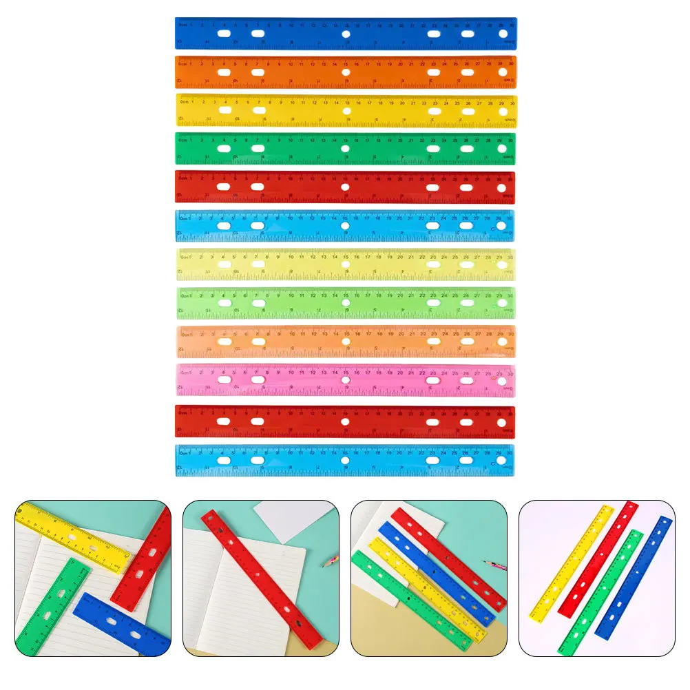 12 قطعة من البلاستيك الملون المستقيم 30 سنتيمتر مقياس مزدوج بوصة سنتيمتر أداة قياس للفصول الدراسية مكتب طالب الرسم العمارة