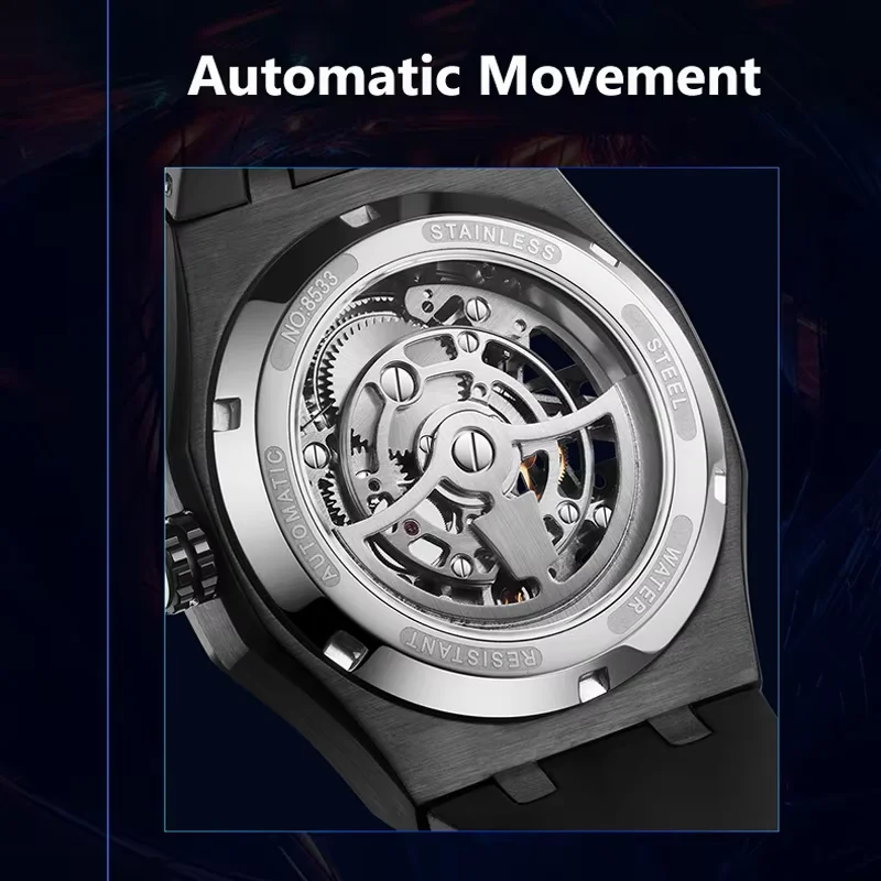 New AILANG 8533 Brand Mechanical Watch Skeleton Luminous Tourbillon Waterproof Fashion Luxury Automatic Watch Rubber Strap