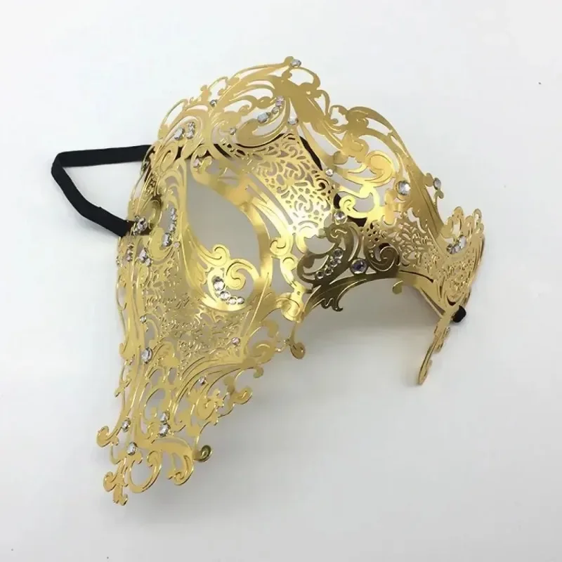 Halloween Props Masquerade Eyewear Half-Face Women Metal Diamond Mask One-Eyed Adult Golden Hollow Eye Mask