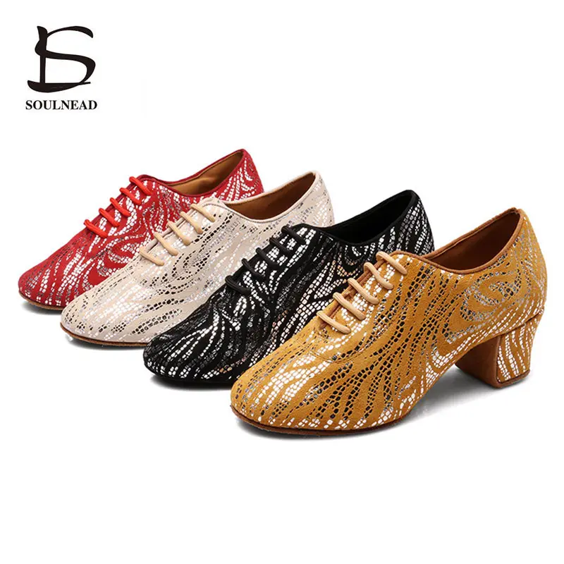 Jazz Shoes For Women Latin Dance Shoes Salsa Ballroom Shoe Woman Colorful Cowhide 3cm 5cm Heels Ladies Dancing Sneakers 34-41
