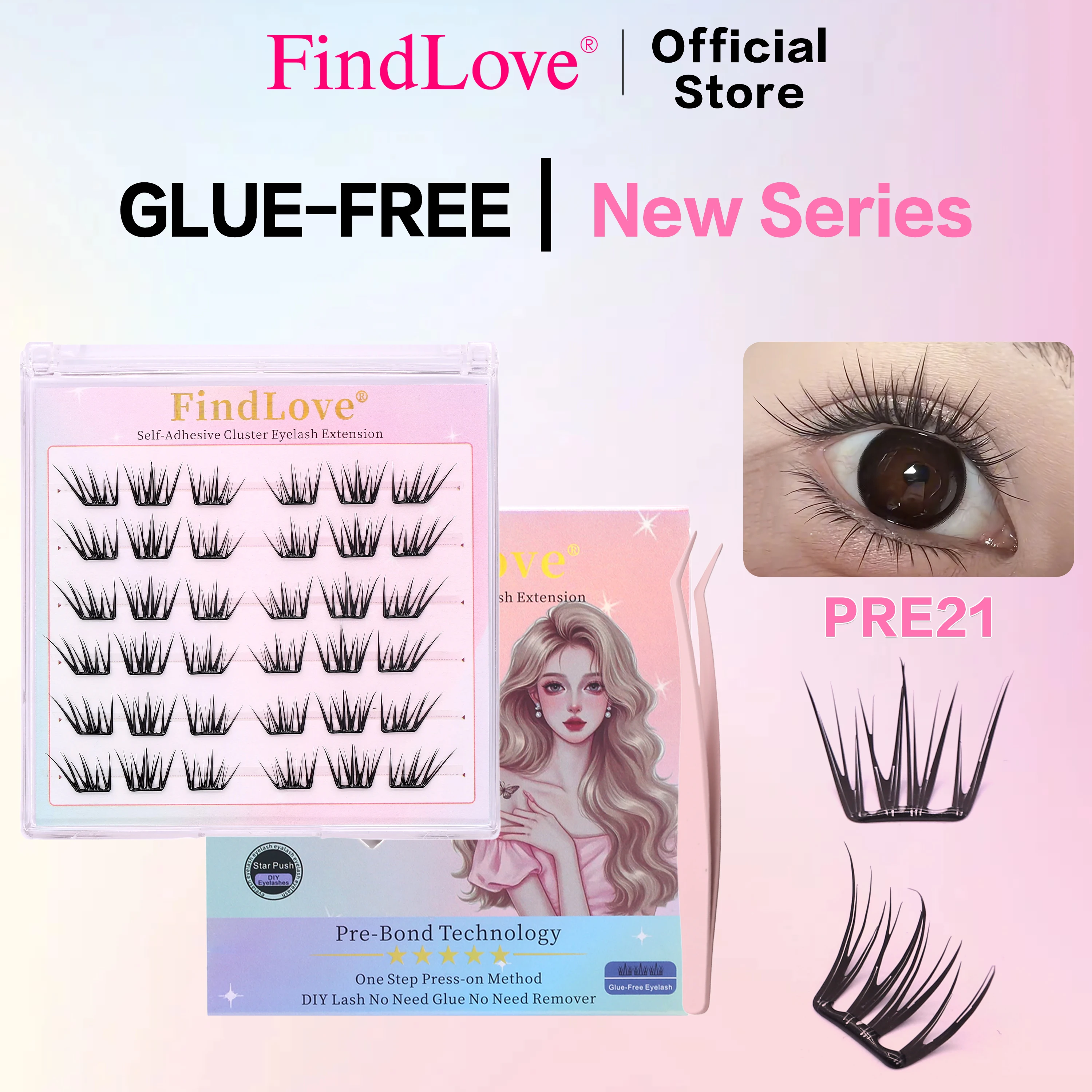 36pcs Cluster Cat Eye DIY Strong Findlove Thick Cosplay Style Self-adhesive Lashes Easy Makeup For Women Can Reusable 2-3times