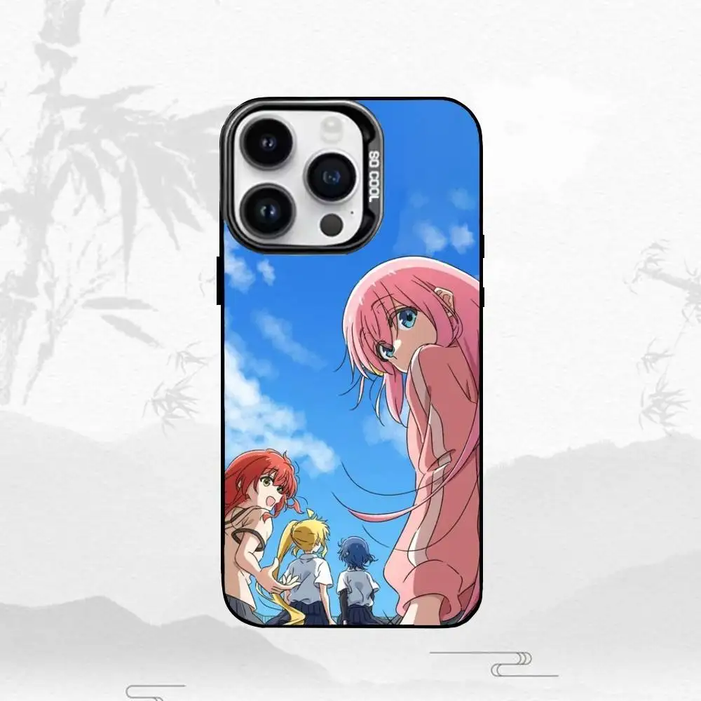 حافظة هاتف B-Bocchi the Rock لهاتف iPhone17,16,15,14,13,12,11 Plus,Pro Max حافظة هاتف فضية ملونة باللون الأسود غطاء Funda