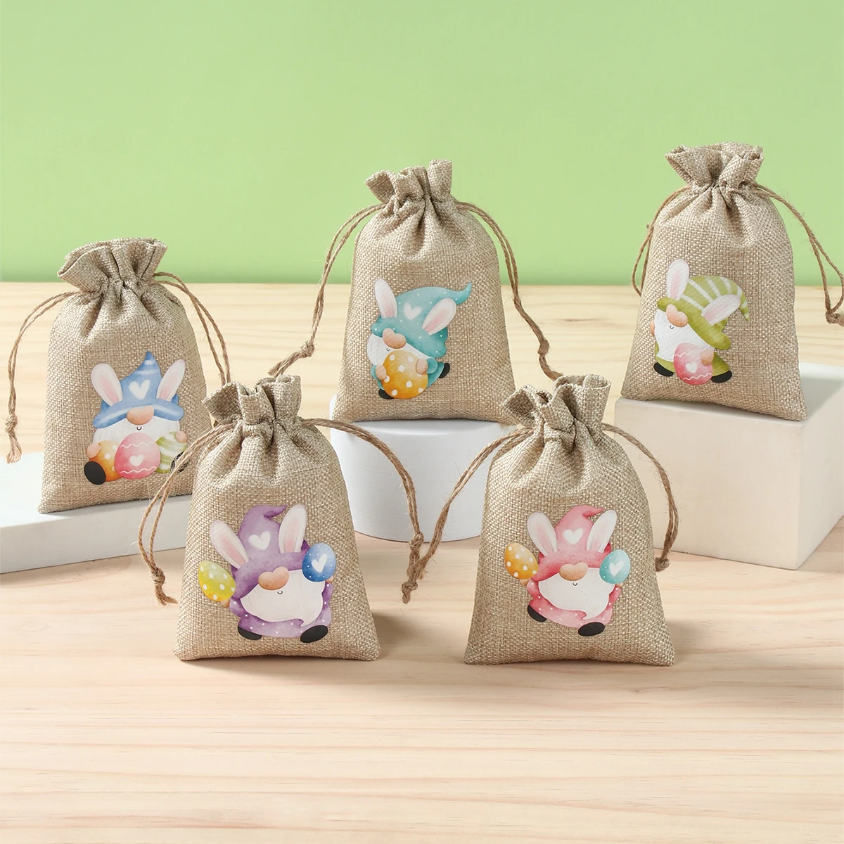 

Easter Burlap Candy Bags Bunny Pattern Jute Linen Treat Gift Bags for Easter Kids Cookies Snack Pack Bags Party Decorations