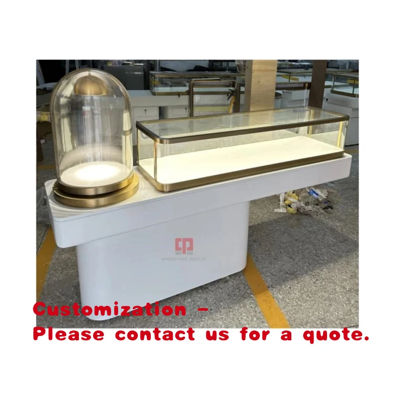 

custom.Trendy Customized High-end Shop Display Showcase Multifunction Golden Stainless Steel Glass Jewelry Showcase Counter