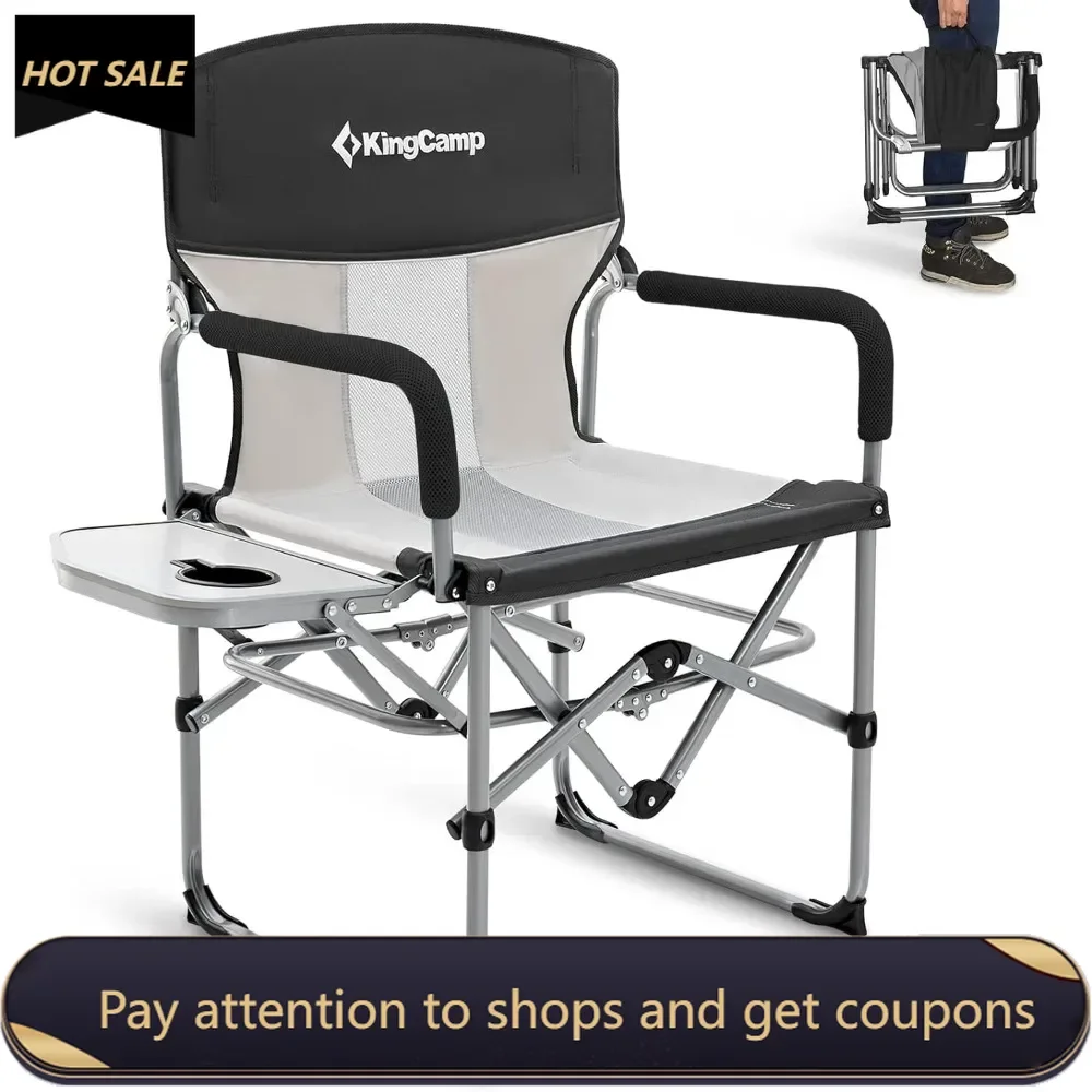 

Folding Camping Chair, Heavy Duty Director's Seat for Adults Outside, Portable Lawn Chairs with Side Table Freight free