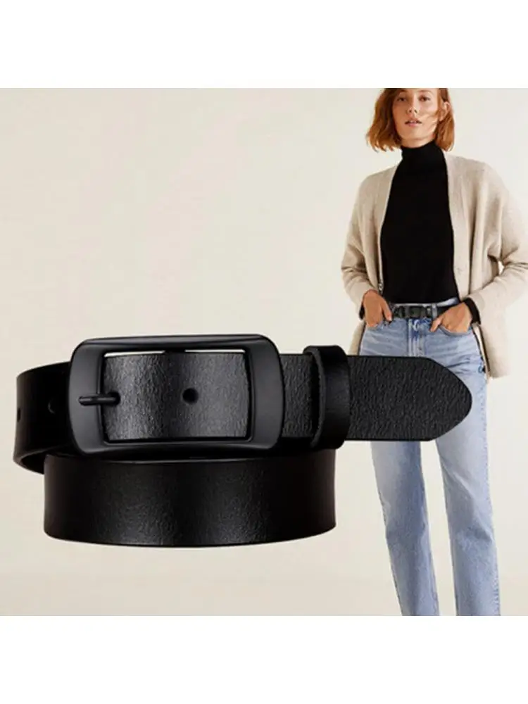 

Black Pin Button Ladies Leather Belt Leather Cowhine Versatile Retro Fashion Instagram Style Decor With Jeans Casual Pants