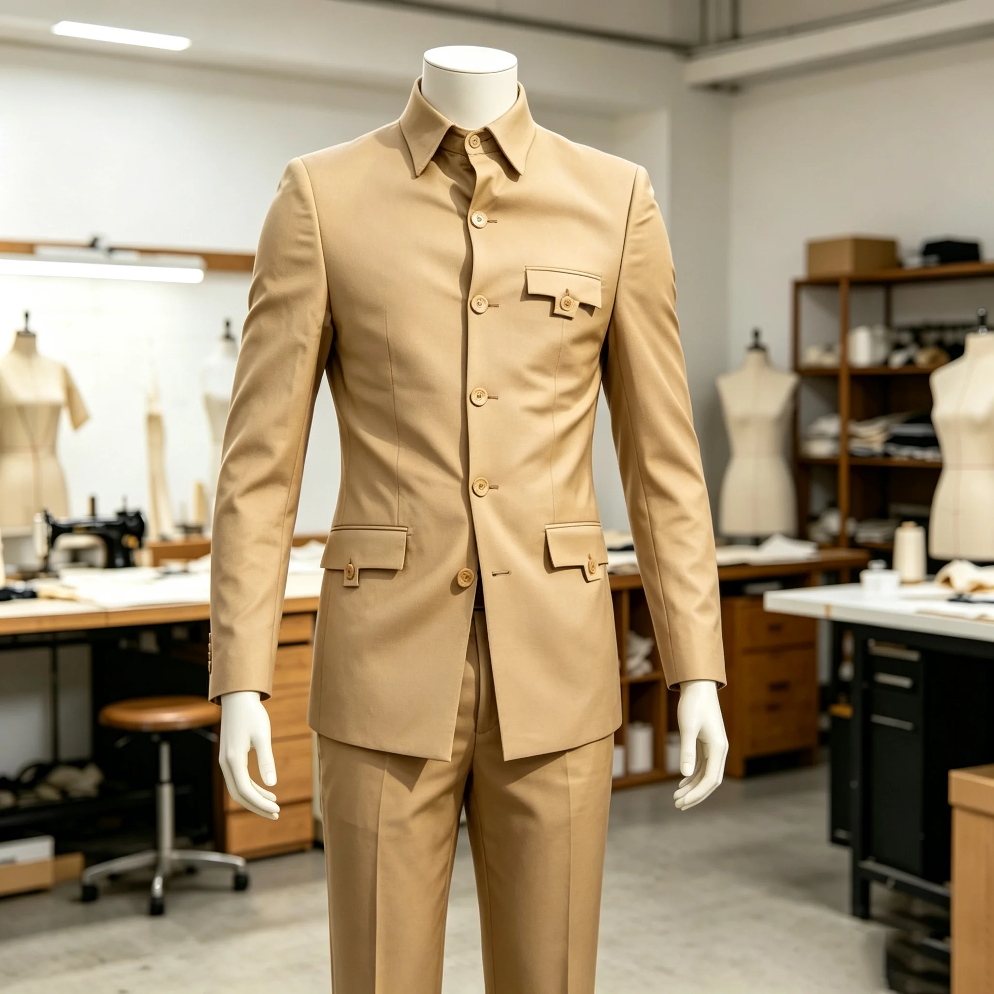 Men's Safari Style Suit 2 Piece Sets Multi Pockets Outdoor Sport Wear Slim Fit Hunting Coat Pants Customized African
