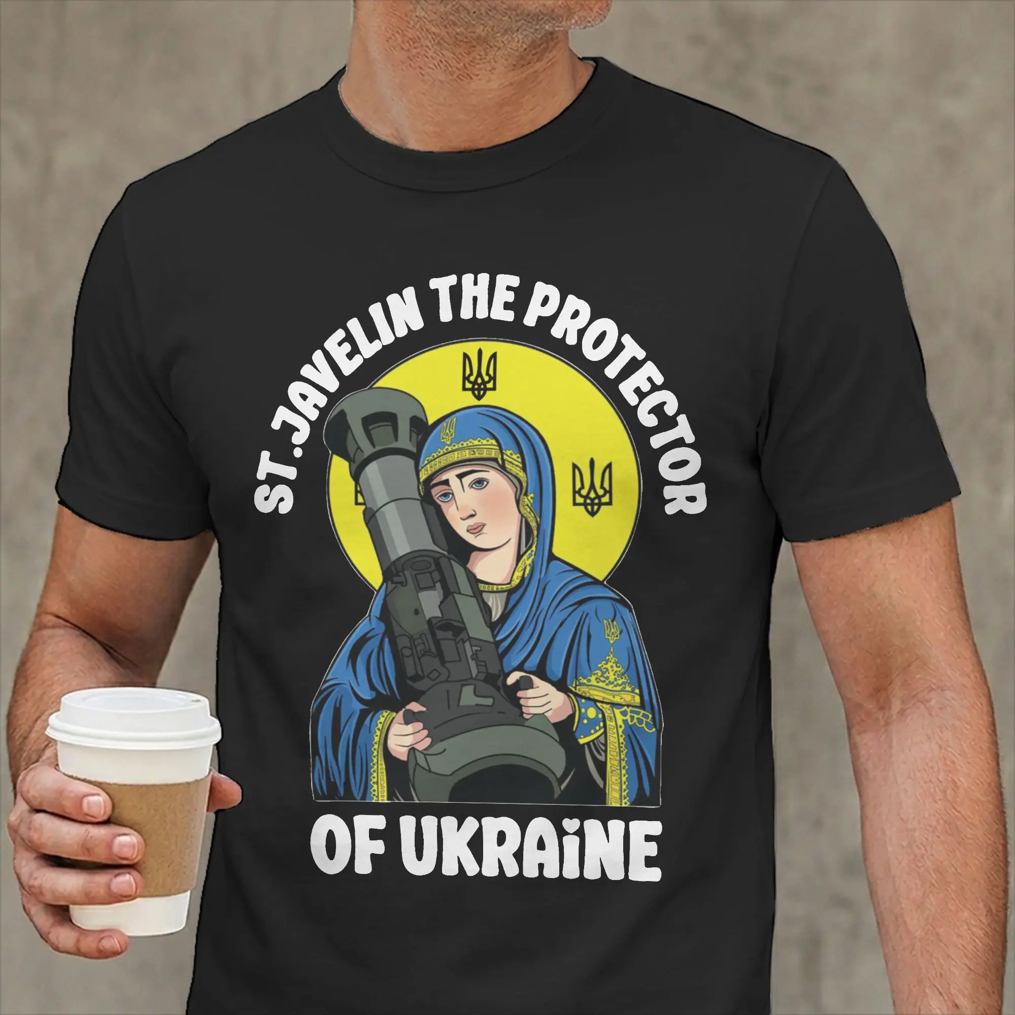 St Javelin The Protector of Ukraine T-Shirt for Men  Fashion Cotton Tees Round Collar Short Sleeve T Shirts Gift Tops