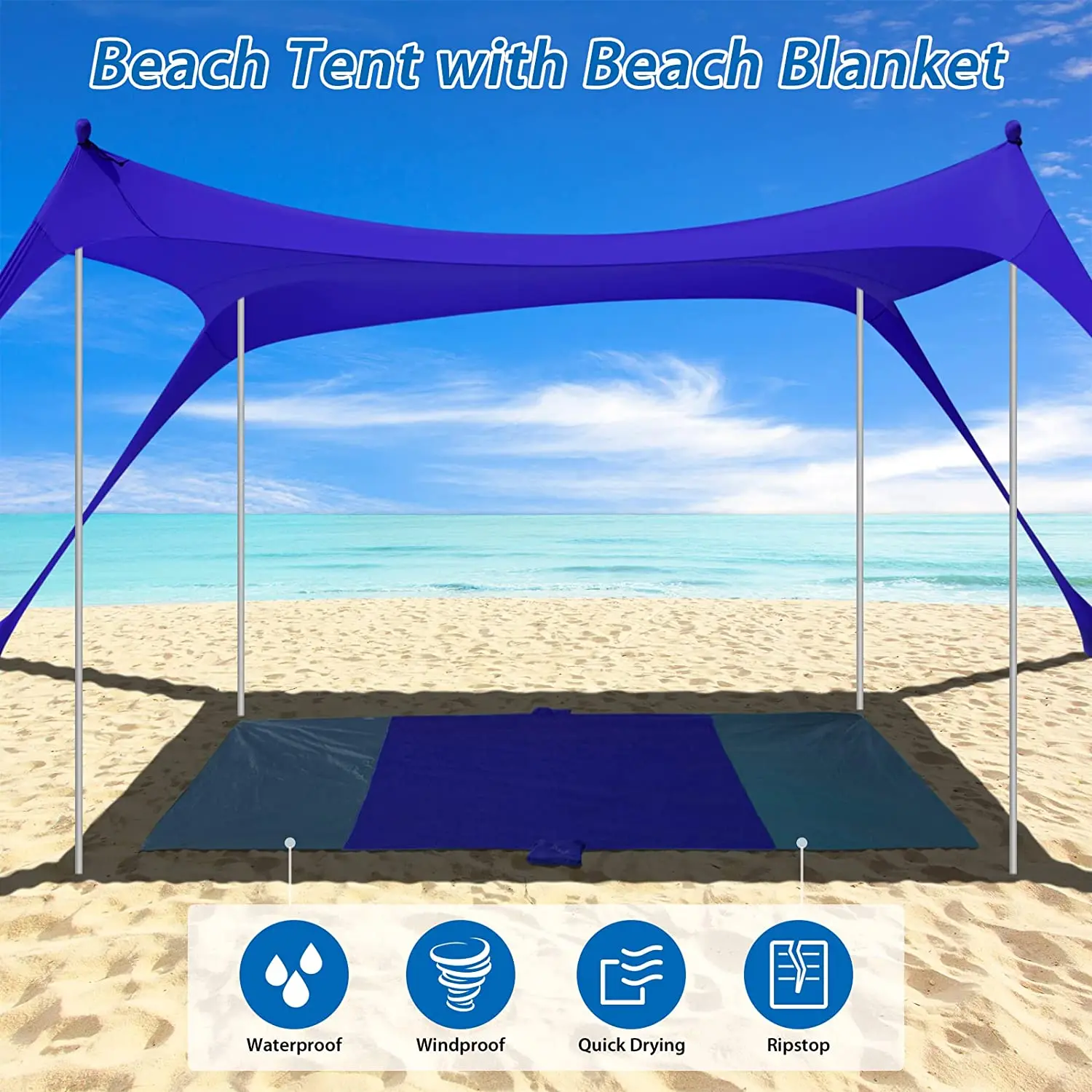 Imagem -03 - Família Beach Sunshade com Esteira e Pólos Sombra Grande Camping Canopy Piqueniques de Festa Quintal Upf50 Plus 10x10 Pés