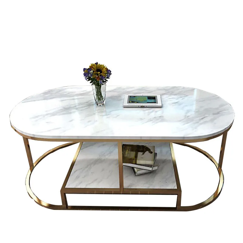

Simple small apartment living room hotel apartment sofa side few Nordic marble coffee table, double wrought iron coffee table