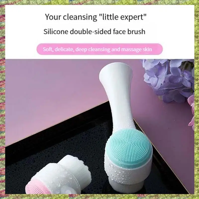 Limpador facial dupla face ABKB 3D, escova facial de massagem manual, limpador facial dupla face de cerdas macias