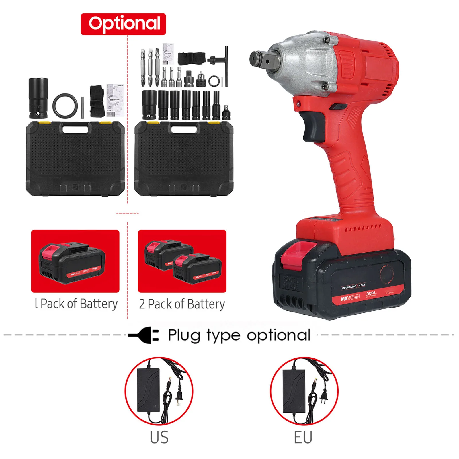 مفتاح ربط بدون فرش لاسلكي 21 فولت، ظرف 1/2 بوصة 320N. طقم مفاتيح ربط كهربائية محمولة بقدرة 1980 وات، مفك براغي كهربائي متغير السرعة