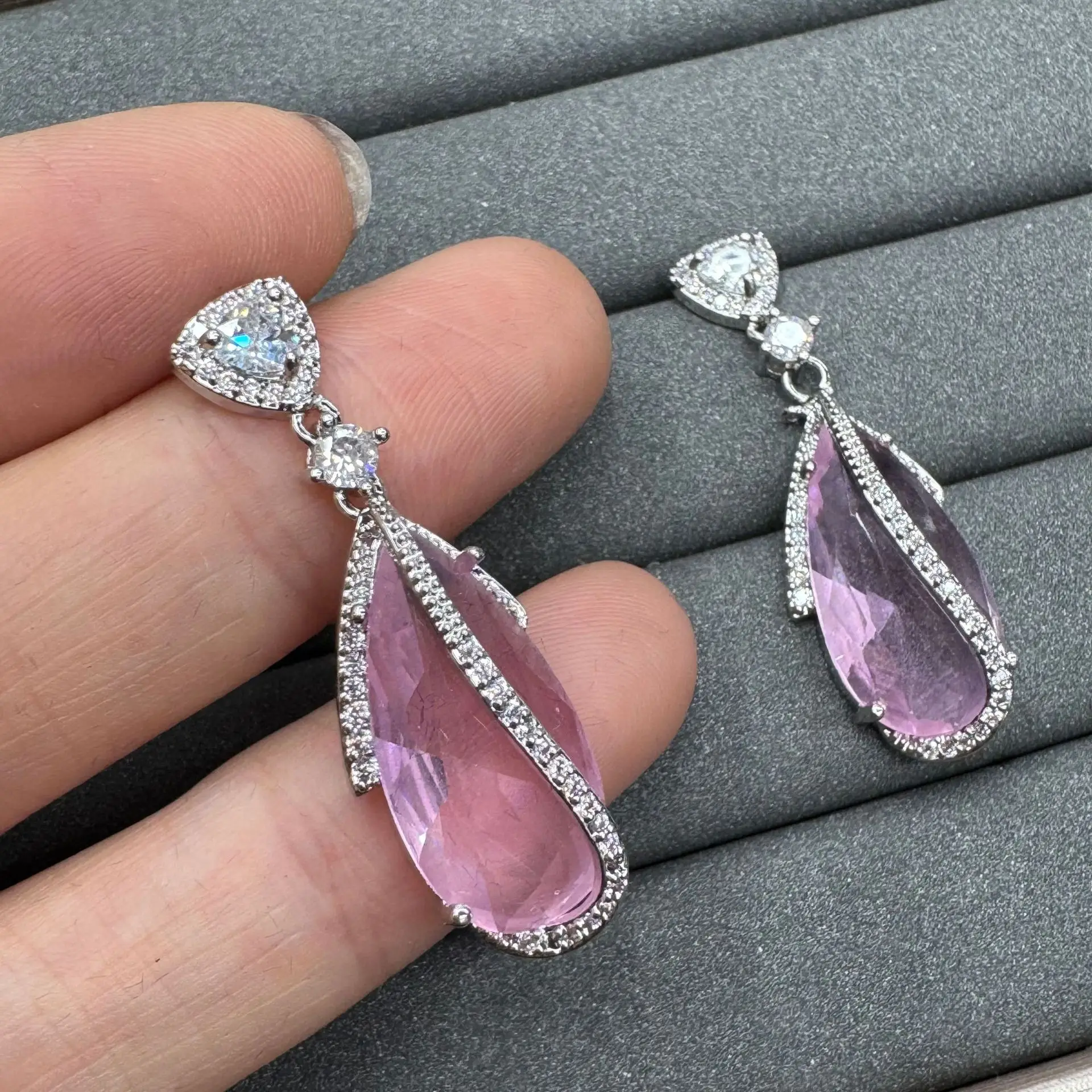 

cute shiny earrings for women pink green white water drop dangling earrings gift