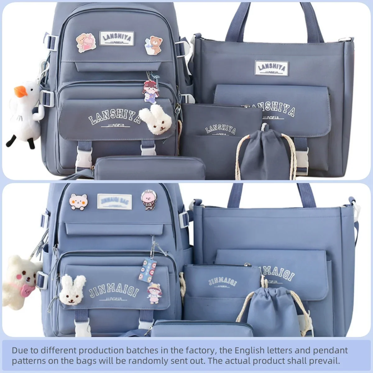 5-teiliges Set mit kostenlosen Anhängern im Waldstil, koreanische Version, lässiger Harajuku-Studentenrucksack für Mädchen mit großer Kapazität – Detail 28